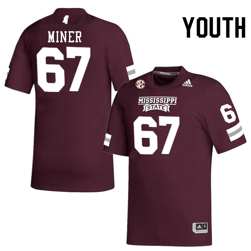 Youth #67 Ethan Miner Mississippi State Bulldogs College Football Jerseys Stitched-Maroon